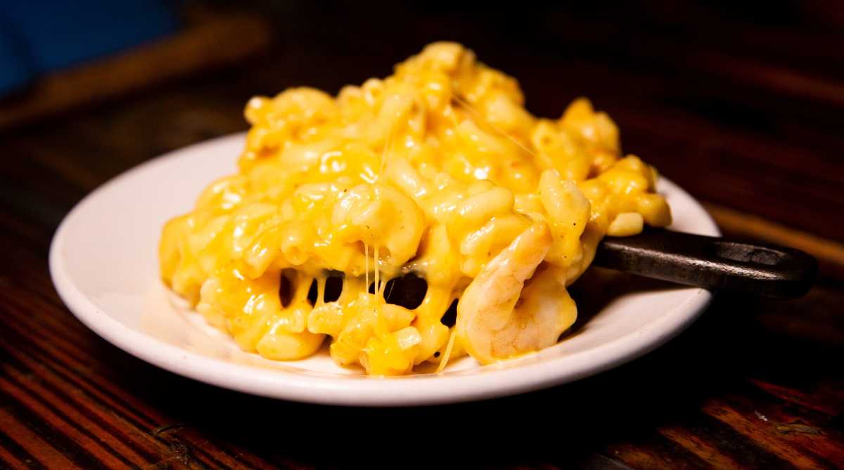 A plate of macaroni and cheese
